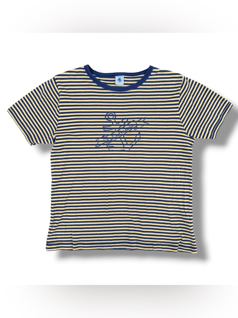 Petit Bateau Striped Anchor T-Shirt Yellow Size 12/Women’s Small Baby Tee